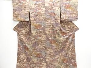 ヱ霞に草花模様小紋着物